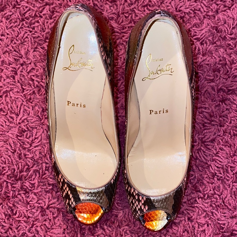 Christian Louboutin Snakeskin Open Toe Pumps - image 5